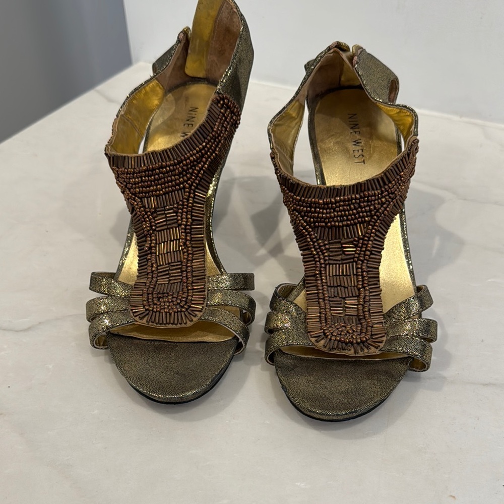 Nine West Gold and Brown Heels with Gladiator Design